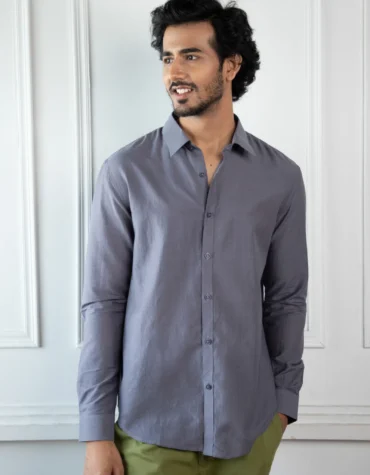 Men Handloom Silk shirt in Grey