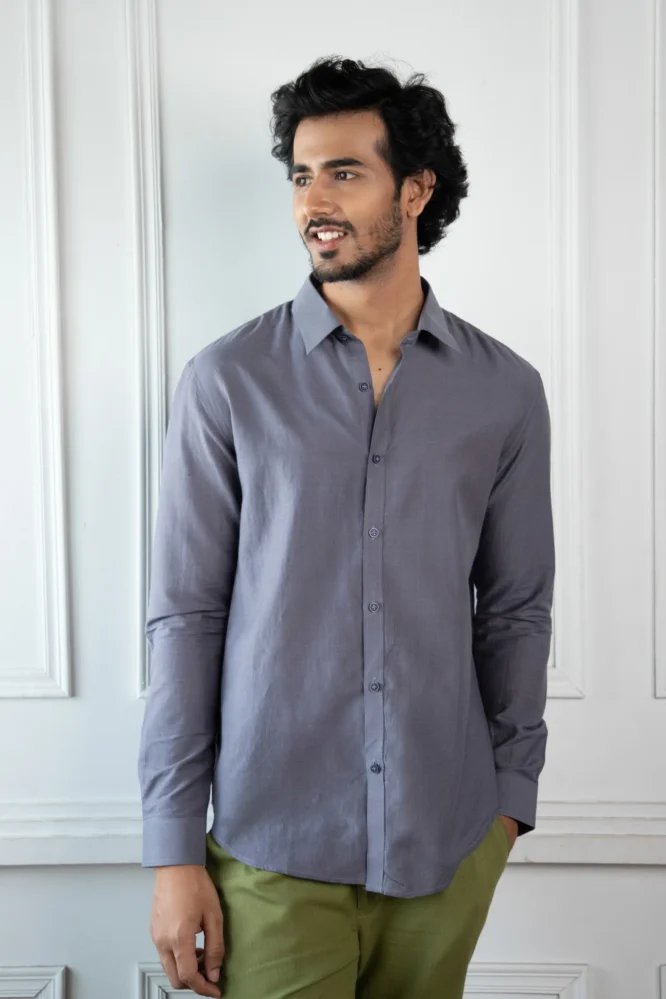 Men Handloom Silk shirt in Grey