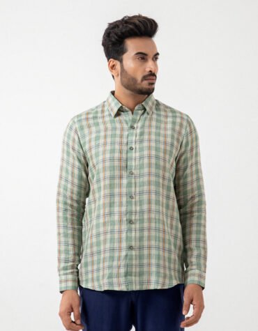 European Linen Check Shirt In Olive