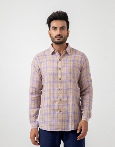 European Linen Check Shirt In Purple