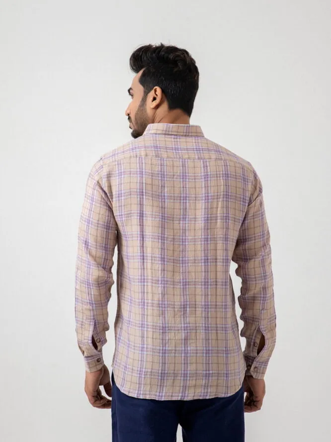 European Linen Check Shirt In Purple back view