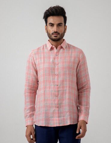 European Linen Check Shirt in Pink