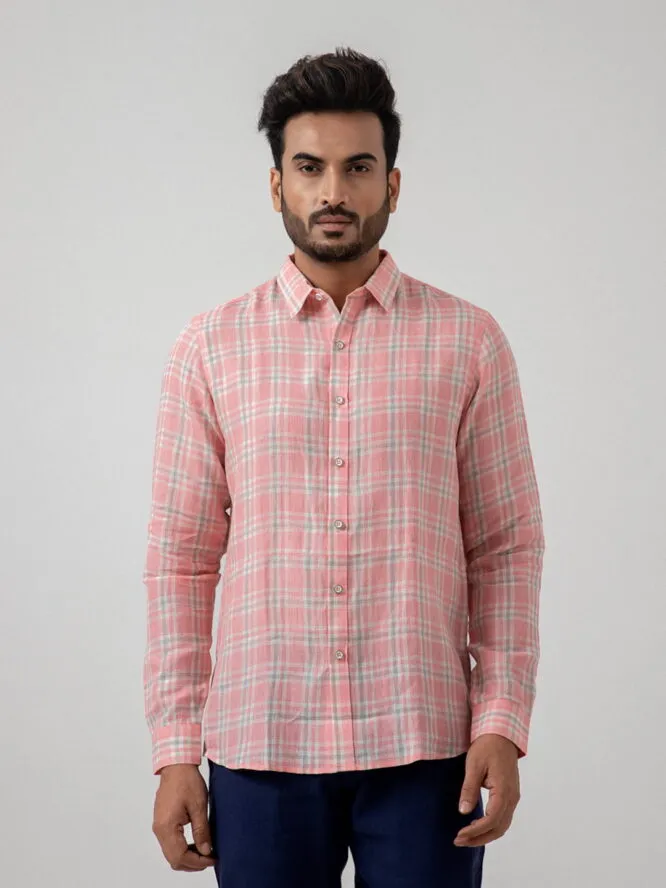 European Linen Check Shirt in Pink