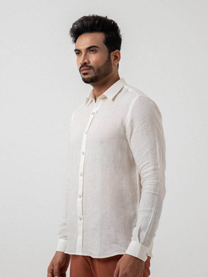 European Linen Shirt In Ivory side view