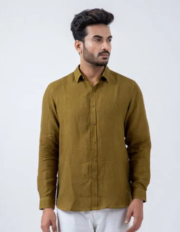 European Linen Solid Shirt In Olive