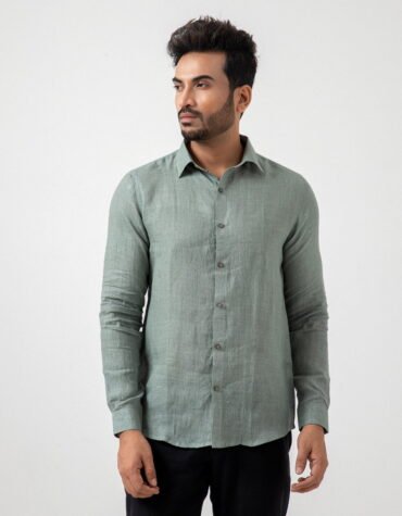 European Linen Solid Shirt In Teal