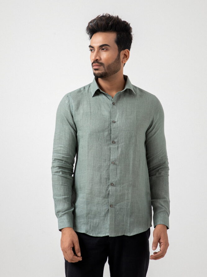 European Linen Solid Shirt In Teal