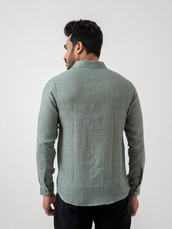 European Linen Solid Shirt In Teal Back view