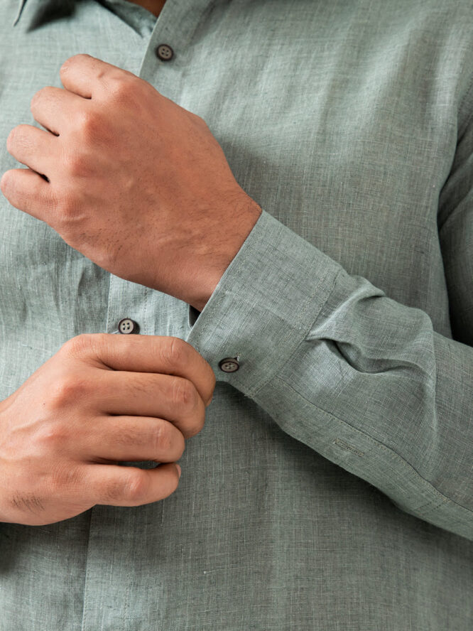 European Linen Solid Shirt In Teal Close views