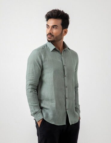 European Linen Solid Shirt In Teal side view