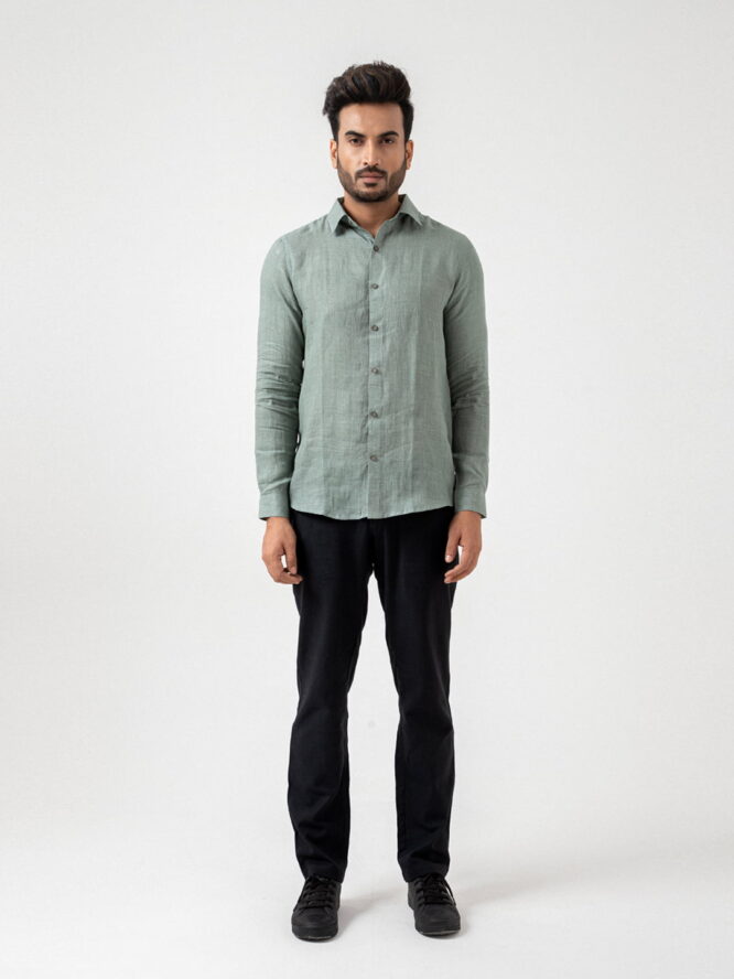 European Linen Solid Shirt In Teal views