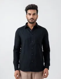 Pure Khadi Stripe Shirt In Black