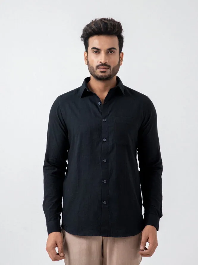 Pure Khadi Stripe Shirt In Black