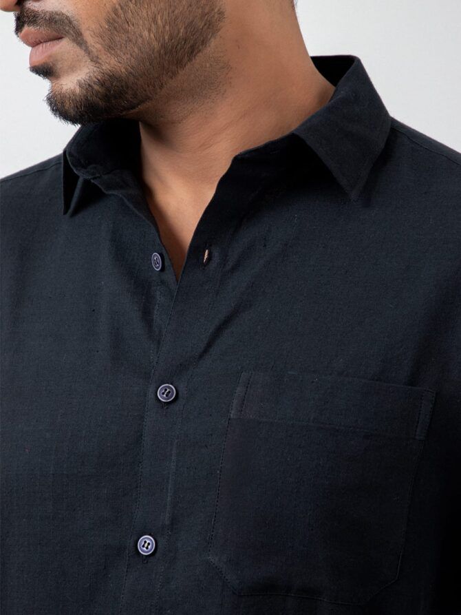 Pure Khadi Stripe Shirt In Black - Image 4