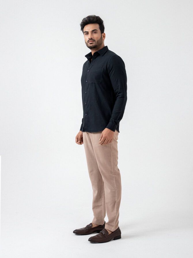 Pure Khadi Stripe Shirt In Black - Image 6