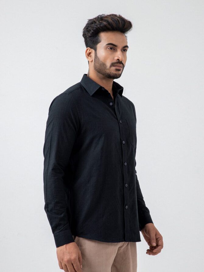 Pure Khadi Stripe Shirt In Black - Image 2