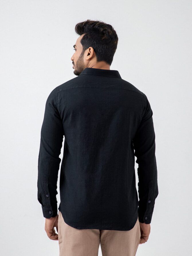 Pure Khadi Stripe Shirt In Black - Image 3