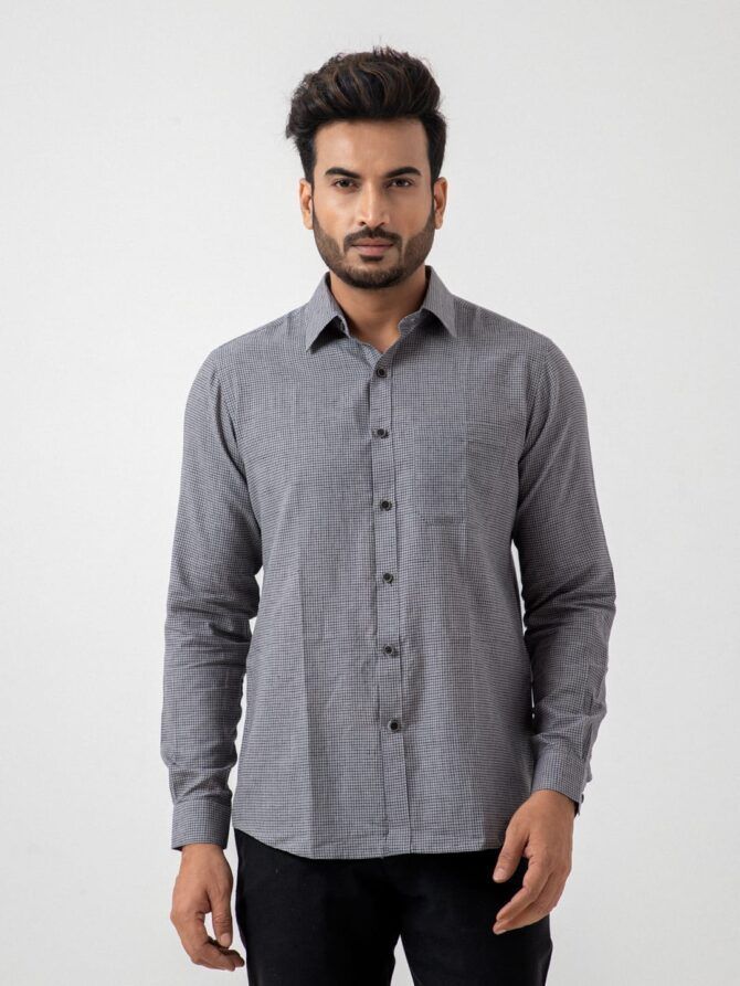 Pure Cotton Check Shirt In Black