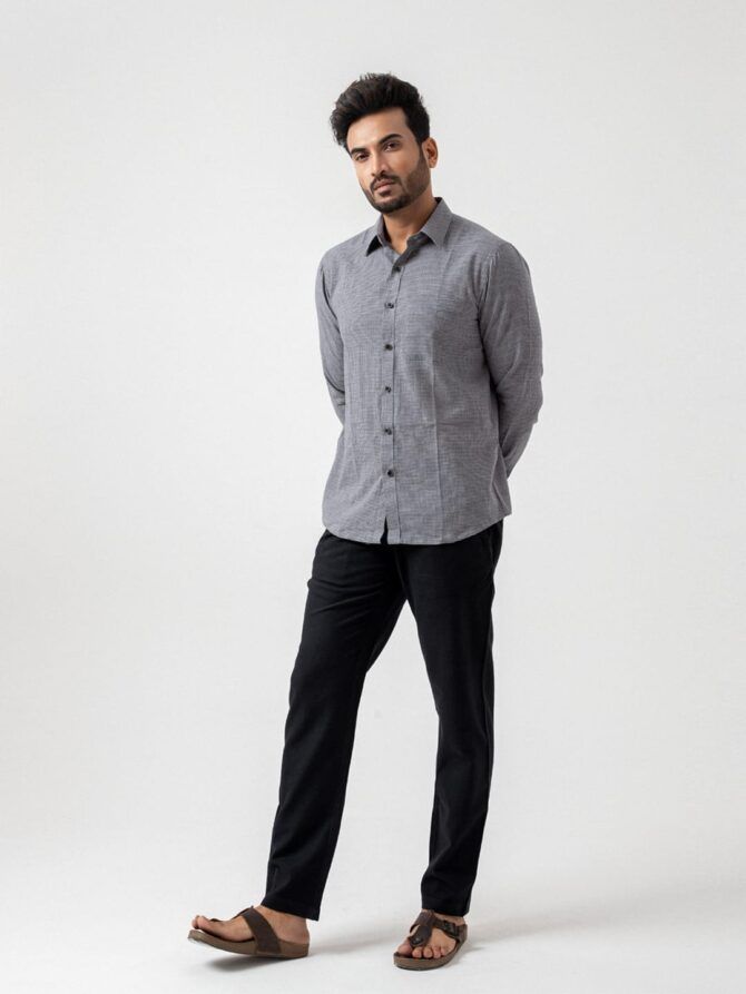 Pure Cotton Check Shirt In Black - Image 4