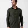 Pure Khadi Stripe Shirt In Forest Green