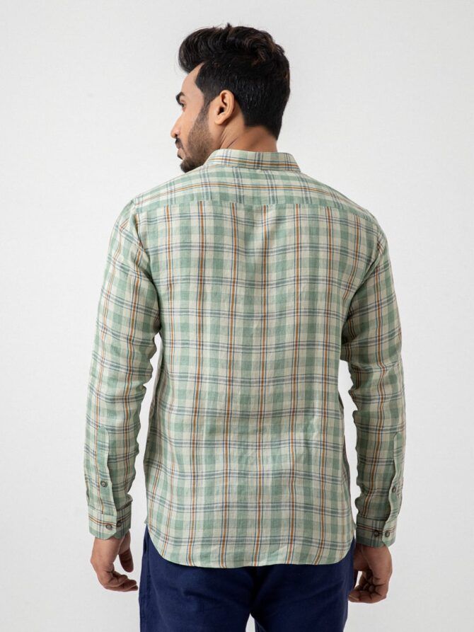 Linen Check Shirt In Olive - Image 3