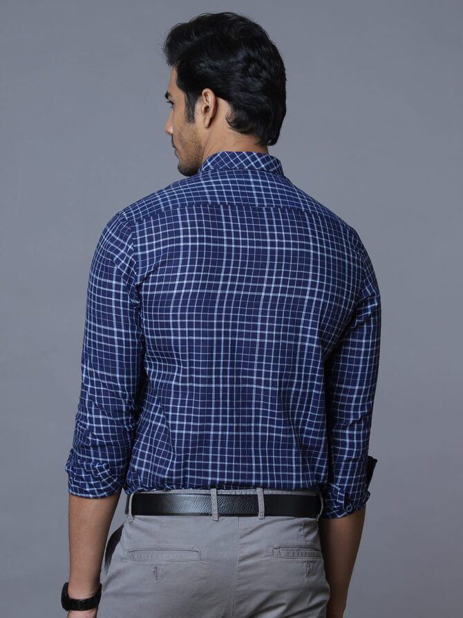 Handloom Cotton Shirt In Navy Blue - Image 3