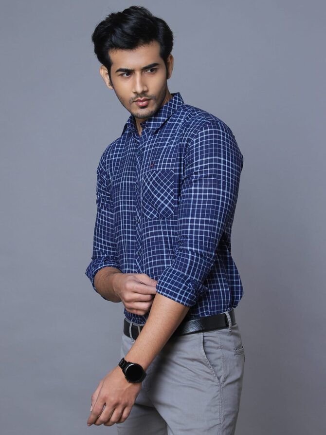 Handloom Cotton Shirt In Navy Blue - Image 2