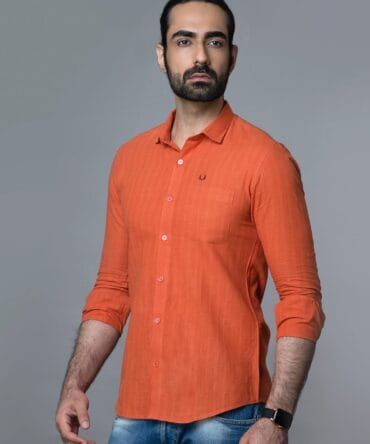 Handloom Khadi Shirt in Orange