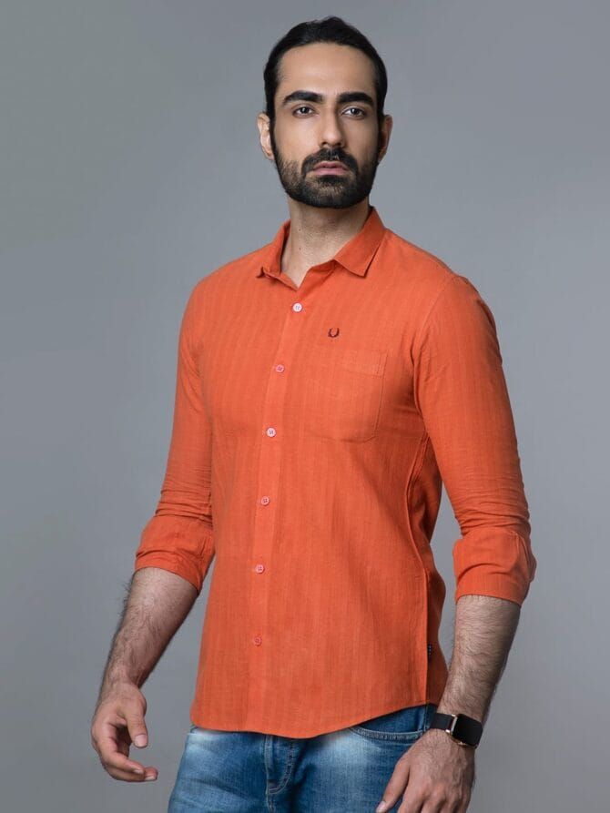 Handloom Khadi Shirt in Orange