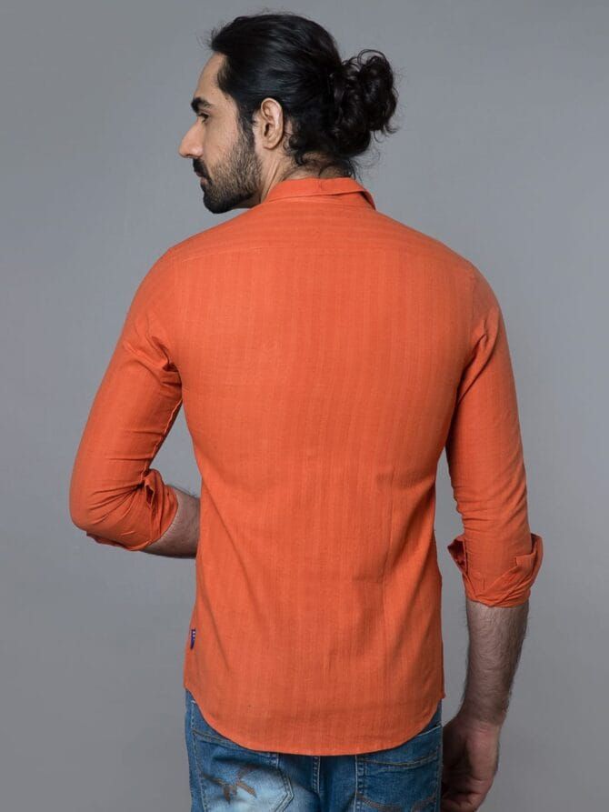 Handloom Khadi Shirt in Orange - Image 3