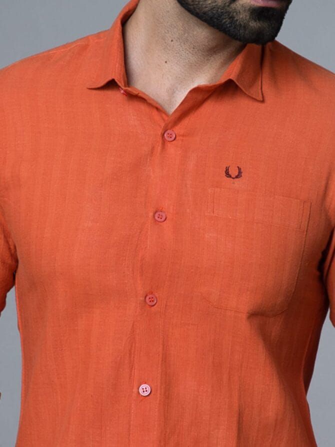 Handloom Khadi Shirt in Orange - Image 4