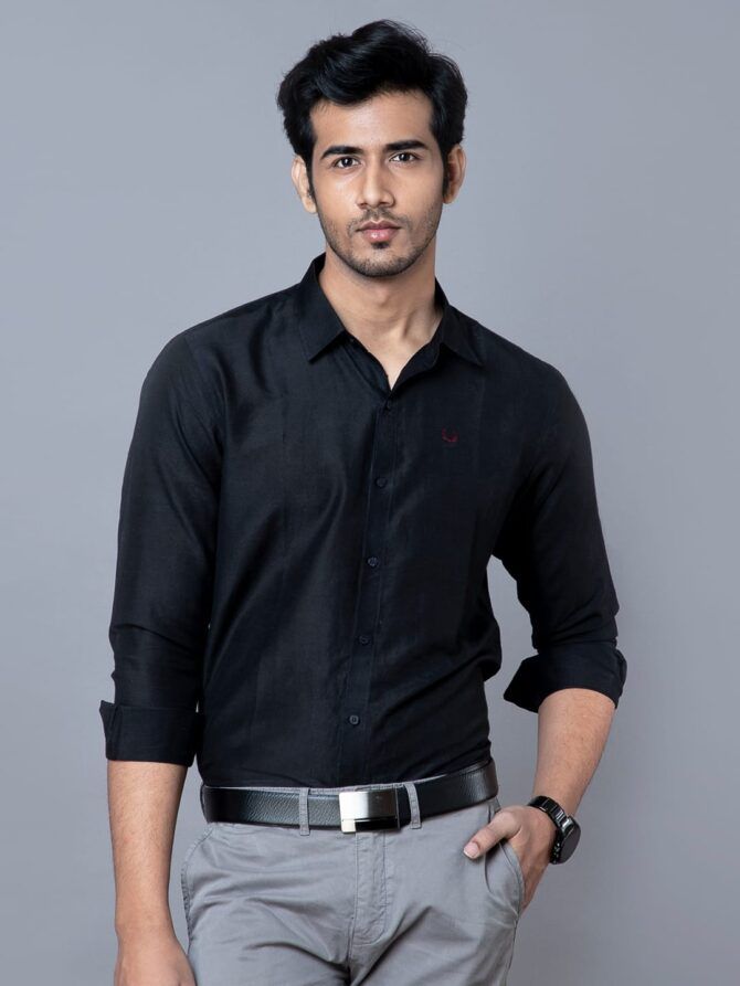 Handloom Mulberry Silk Shirts in Black