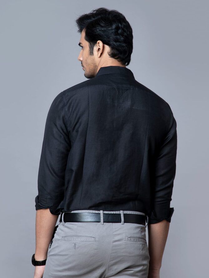 Handloom Mulberry Silk Shirts in Black - Image 3