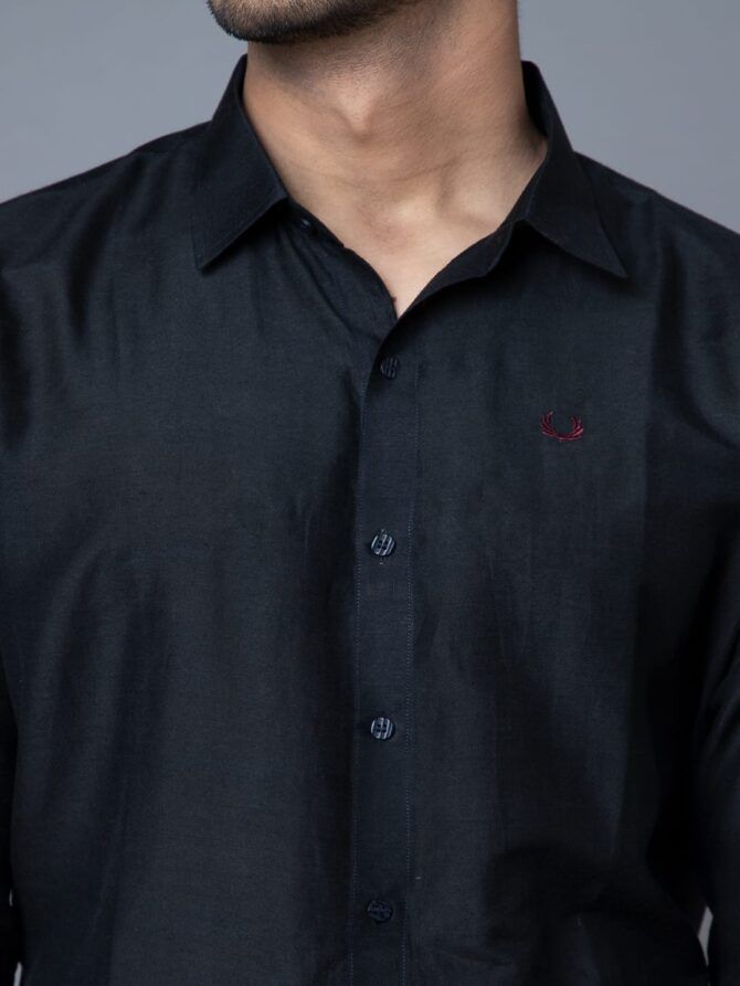 Handloom Mulberry Silk Shirts in Black - Image 5