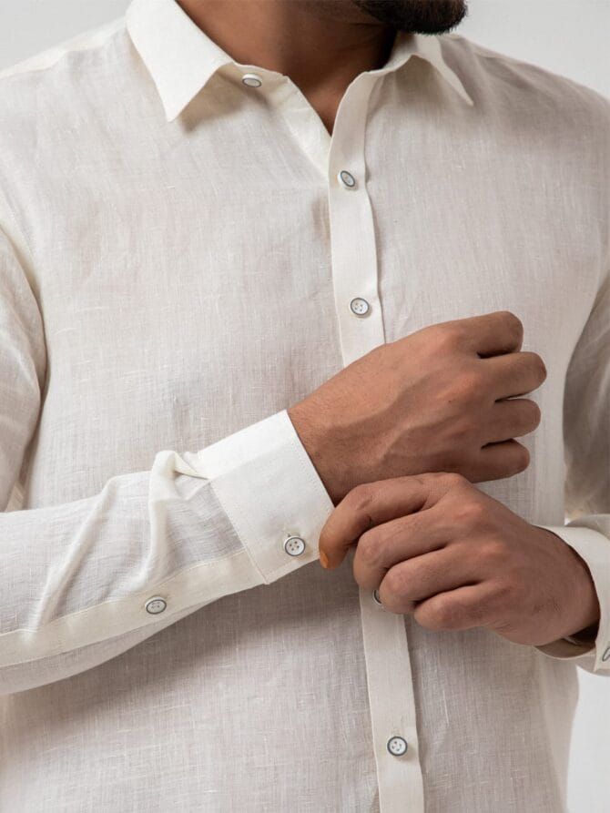 Linen Shirt In Ivory - Image 4