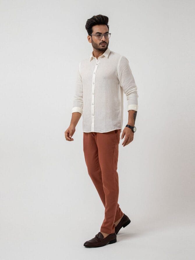 Linen Shirt In Ivory - Image 5