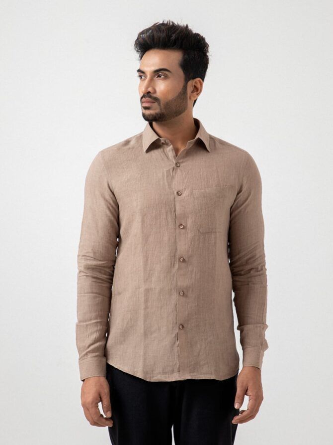 Linen Solid Shirt in Soil