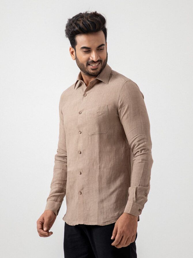 Linen Solid Shirt in Soil - Image 2