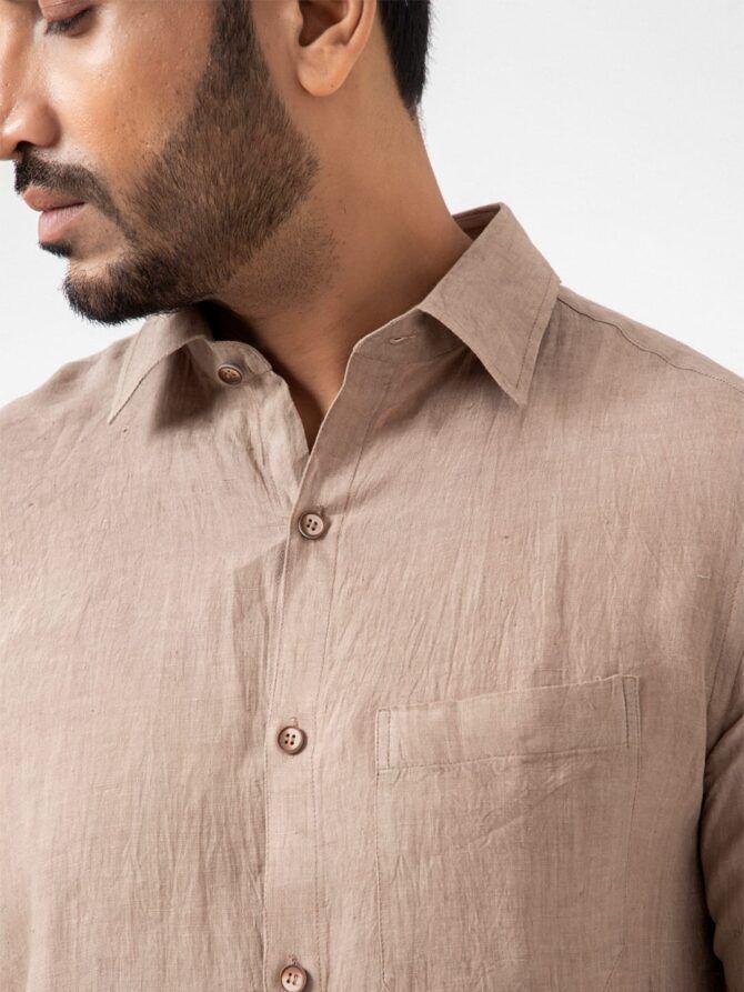 Linen Solid Shirt in Soil - Image 4