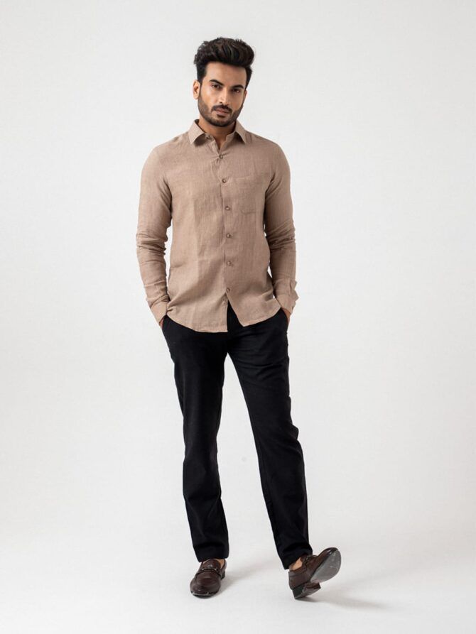 Linen Solid Shirt in Soil - Image 5