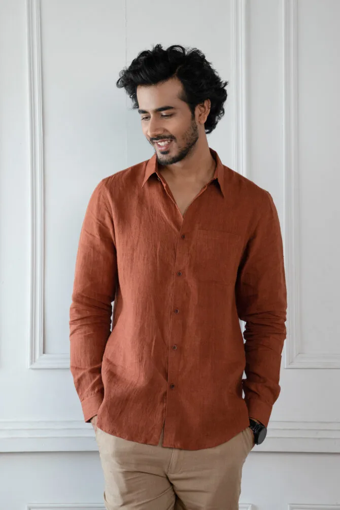 Linen Shirt In Brown