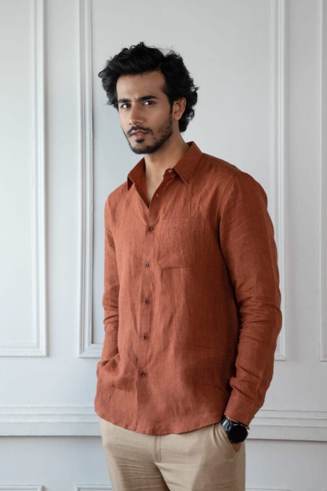 Linen Shirt In Brown - Image 2