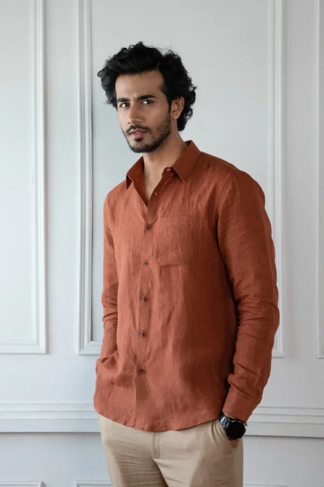 Linen Shirt In Brown - Image 2