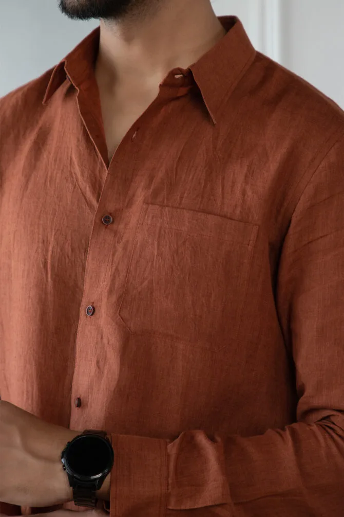 Linen Shirt In Brown - Image 6