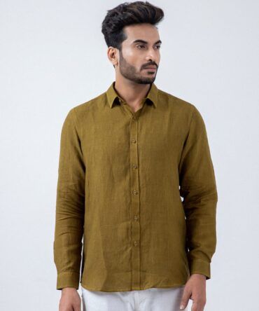 Linen Solid Shirt In Olive