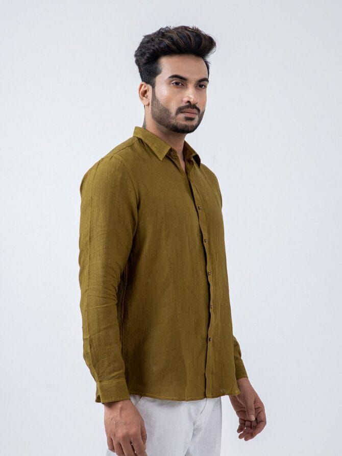 Linen Solid Shirt In Olive - Image 2