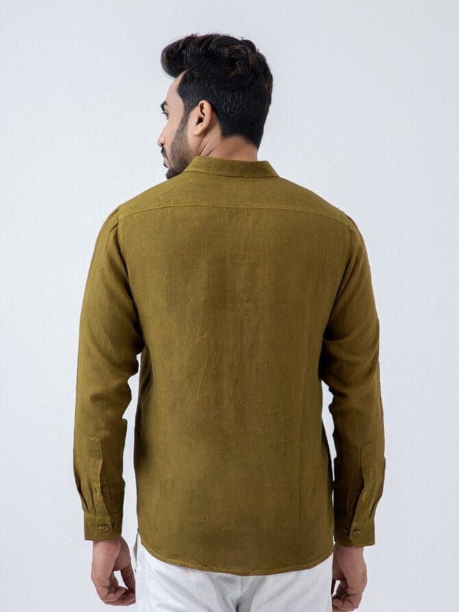 Linen Solid Shirt In Olive - Image 3