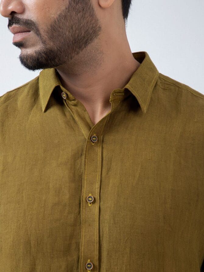 Linen Solid Shirt In Olive - Image 4