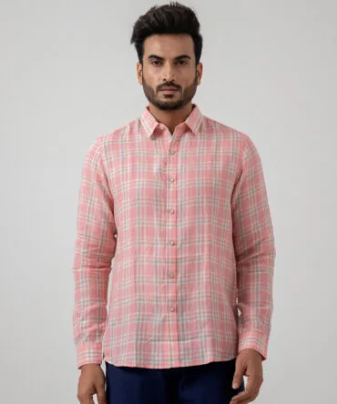 Linen Check Shirt in Pink