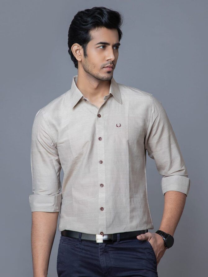 Pure Handloom Silk Shirt In Ivory